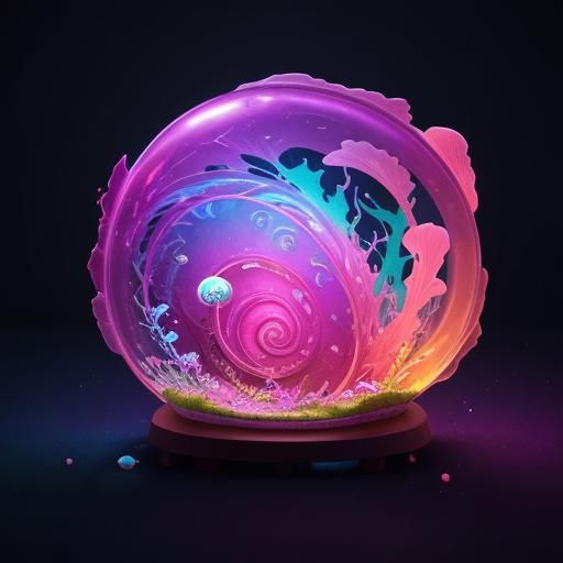 Luminous Snail Shell Aquarium with Glowing Rubies