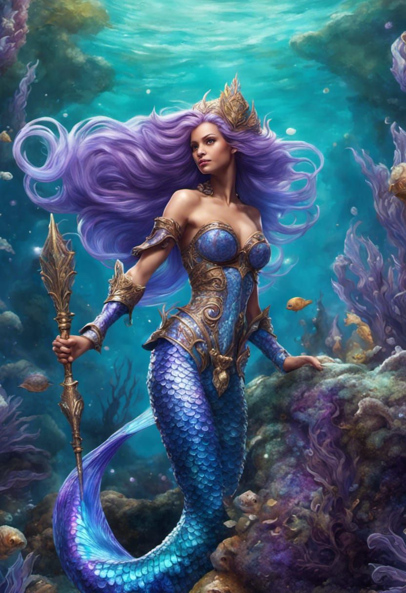 Glittering Mermaid Warrior in Ornate Armor