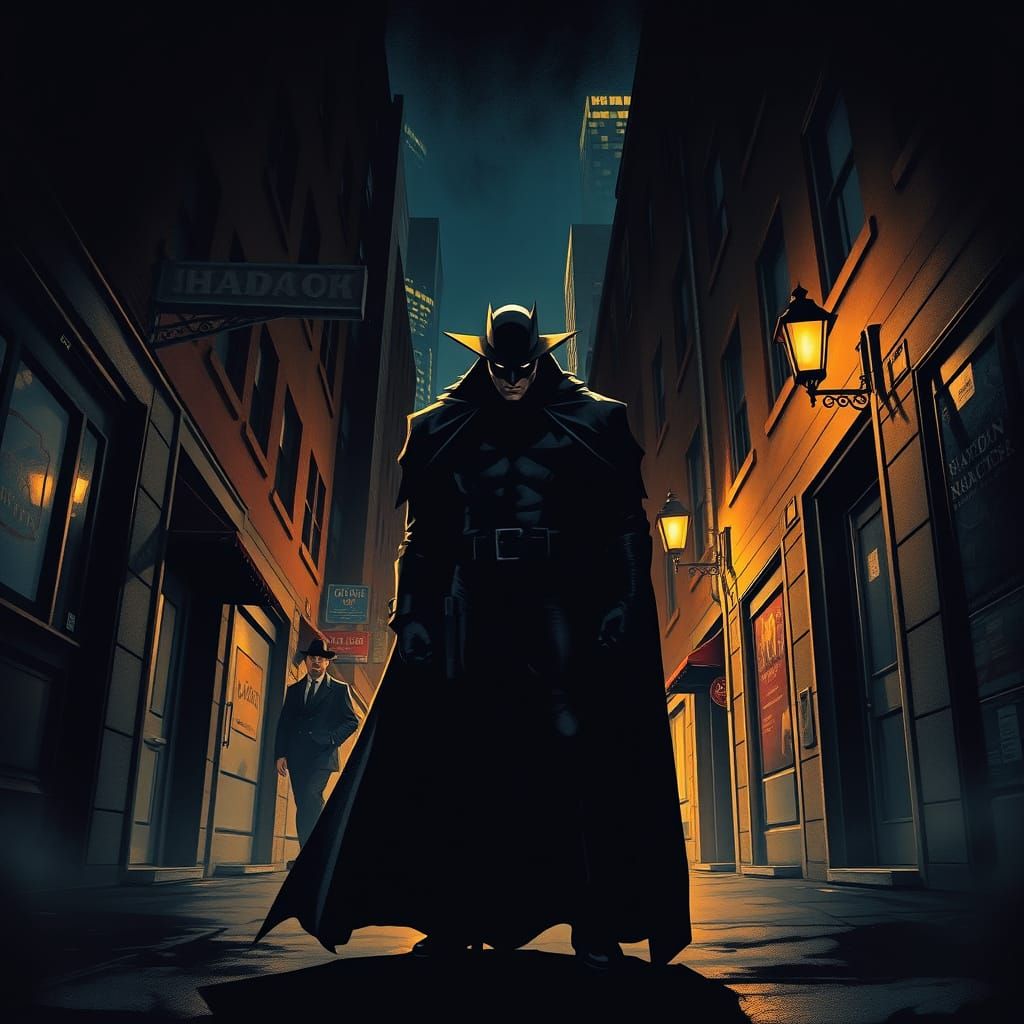 The Shadow in Noir Comic Book Style Alleyway