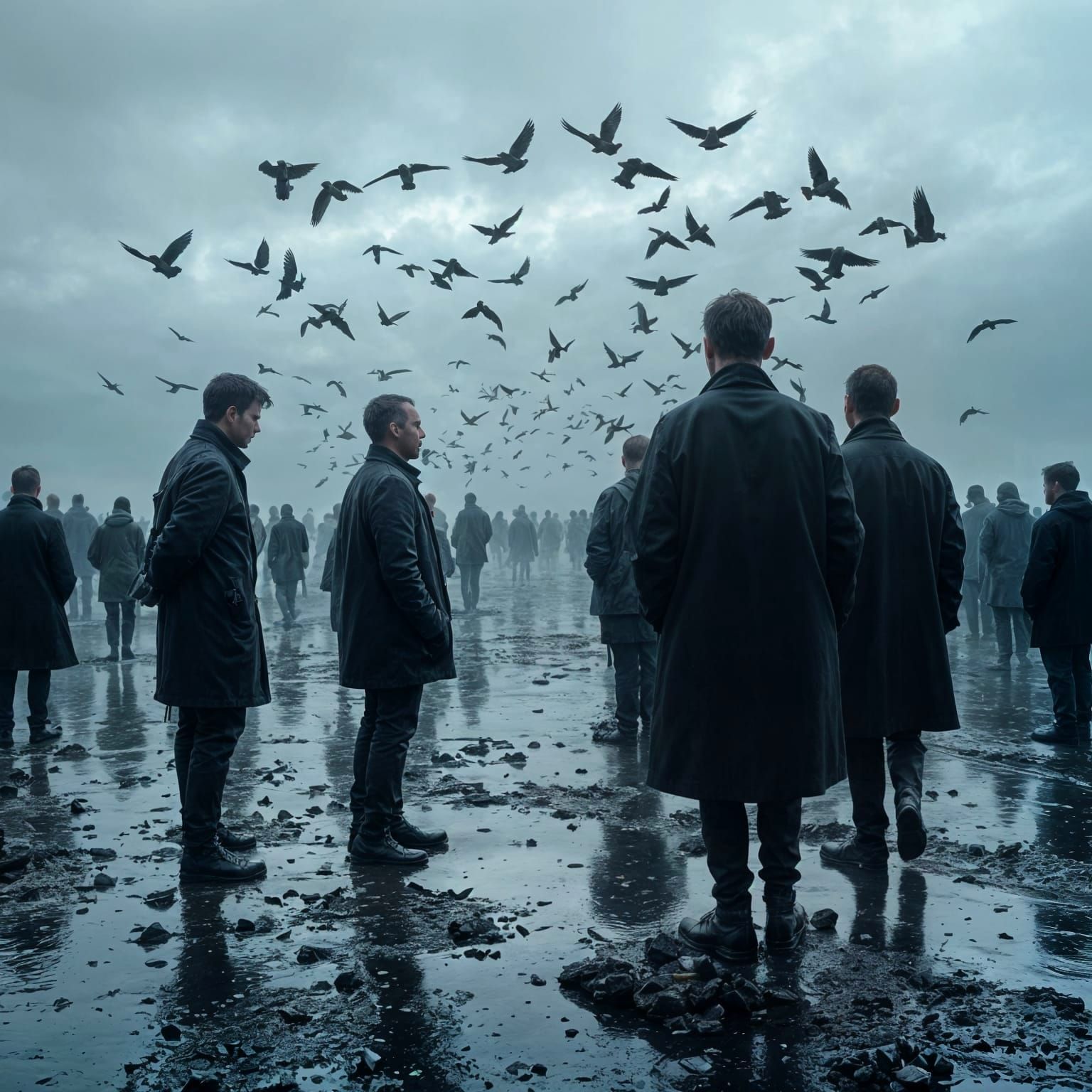 Surreal Human Murmuration in Photorealistic Style