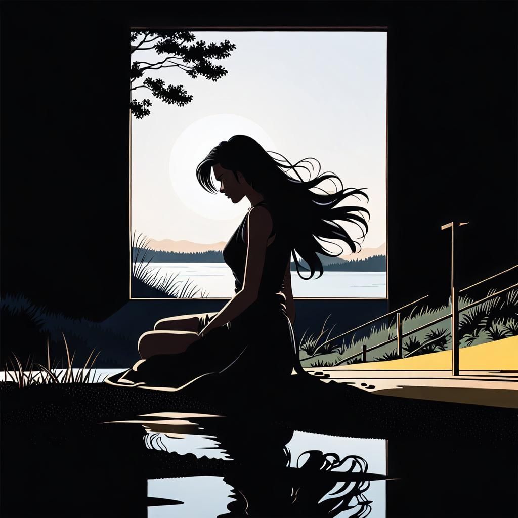 Woman in Bauhaus Landscape with Lichtenstein Elements