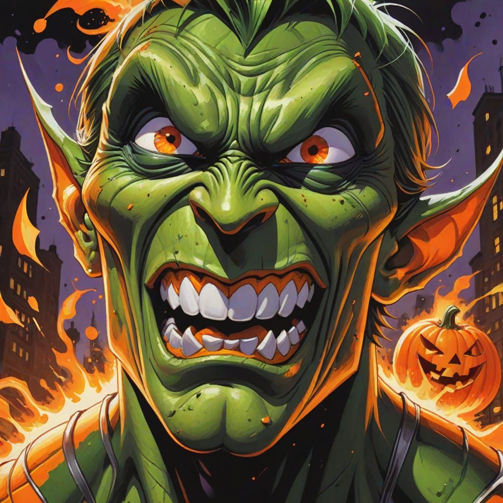 Green Goblin Throws Pumpkin Bomb in Comic Book Style