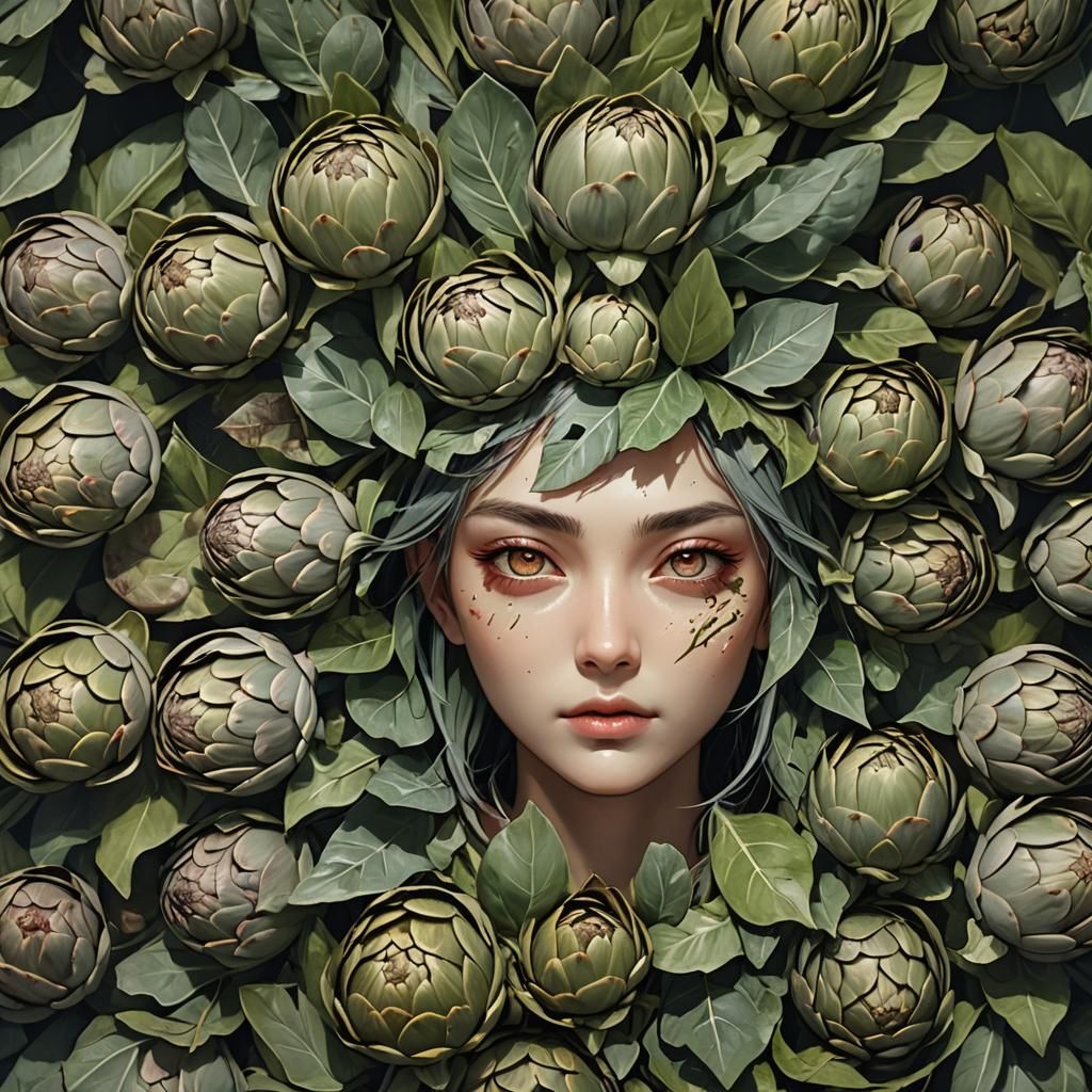 Artichoke Woman: Detailed Matte Painting in 8k