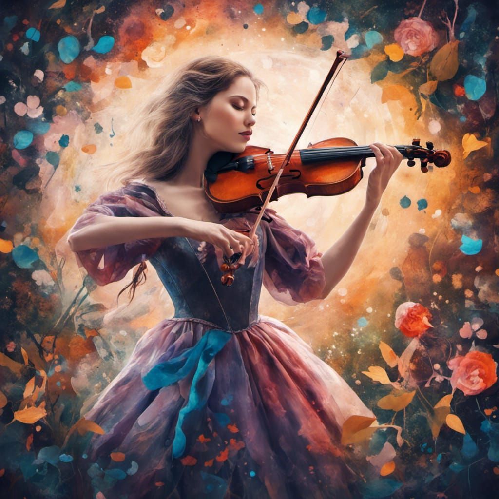 Medieval Woman Plays Violin in Moonlit Garden