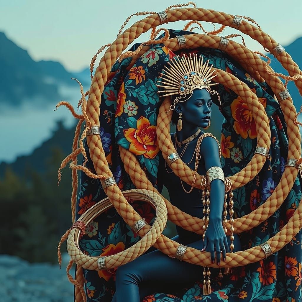 Psychedelic Garden Blooms with Cosmic Mystery and Regal Acce...