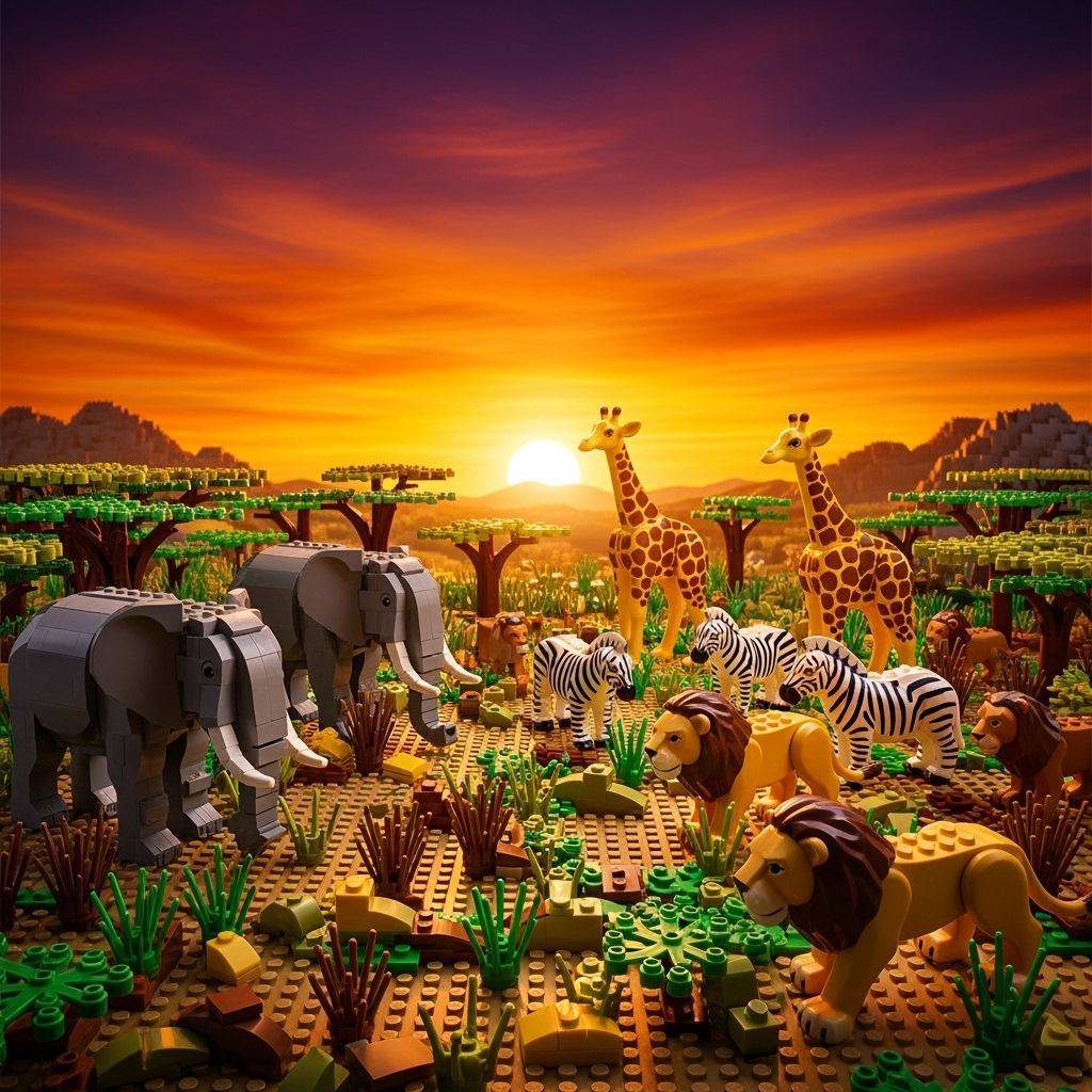 LEGO African Sunset Diorama with Wildlife