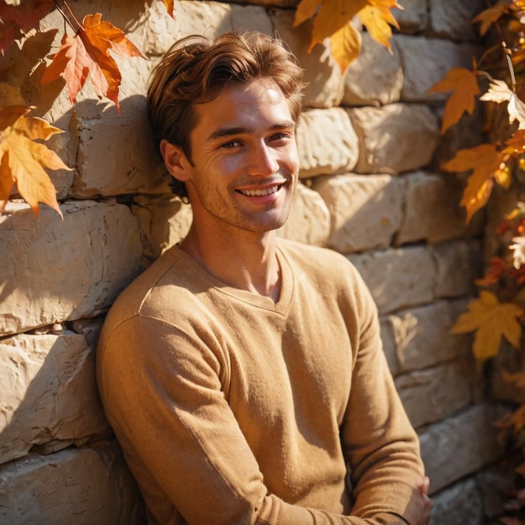 Smiling Man in Warm Sunlight: Romantic Realism Art