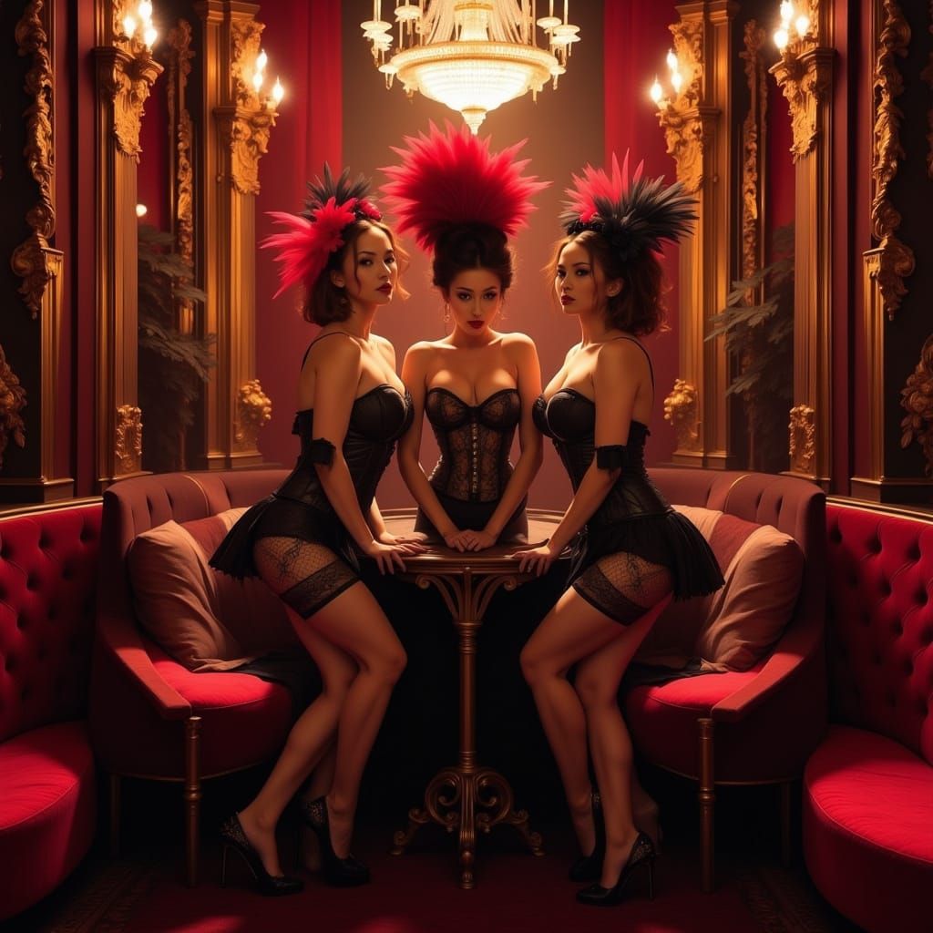 Glamorous Showgirls in a Lavish Art Deco Cabaret