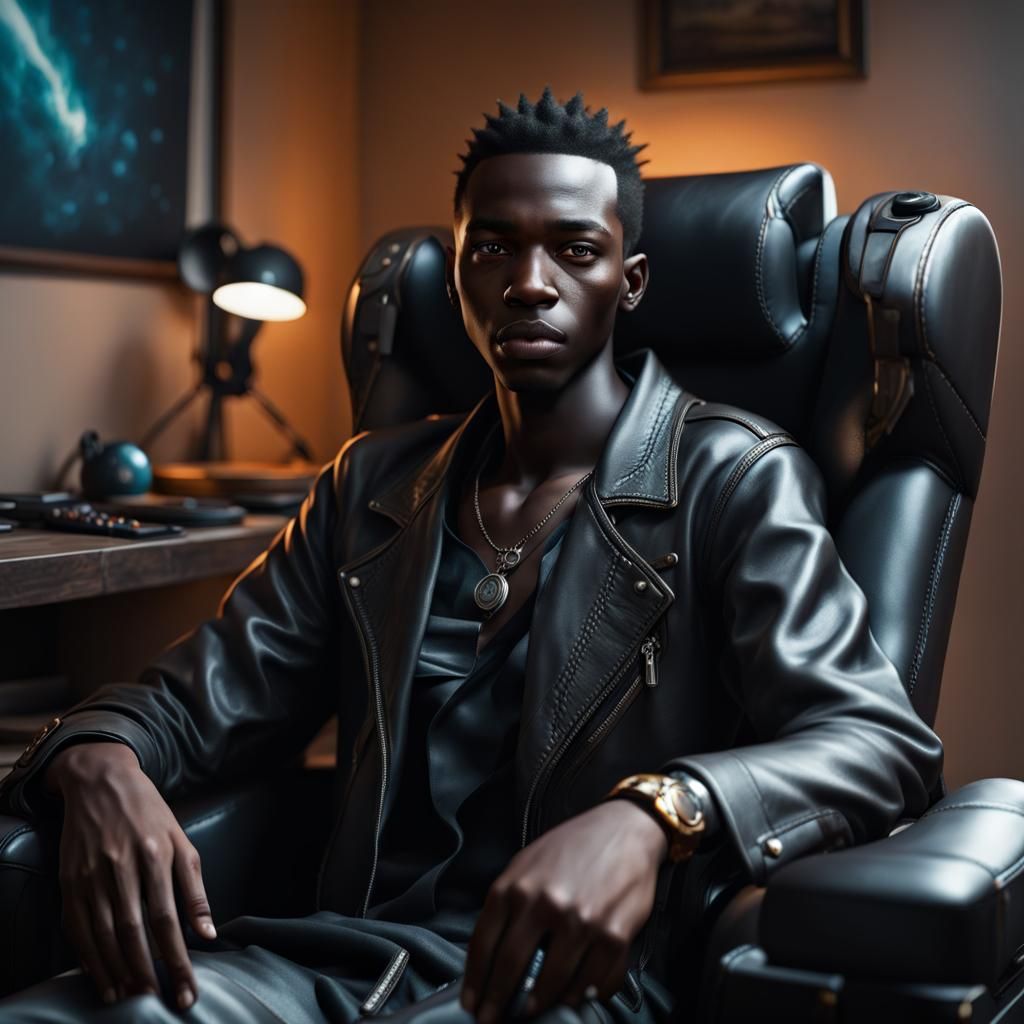 Kenyan Goth Lad in Gaming Chair: Photorealistic Portrait