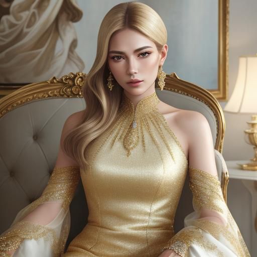 Opulent Portrait of Woman in Gold Attire