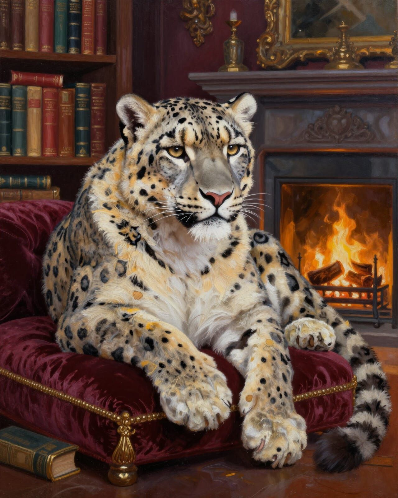 Majestic Snow Leopard Portrait in Impasto Acrylic Style