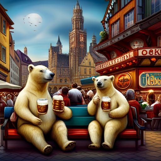 Polar Bears Celebrate Oktoberfest in Munich, Detailed Matte ...