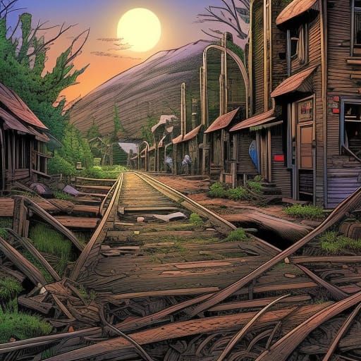 Abandoned Mining Town in Comic Book Art