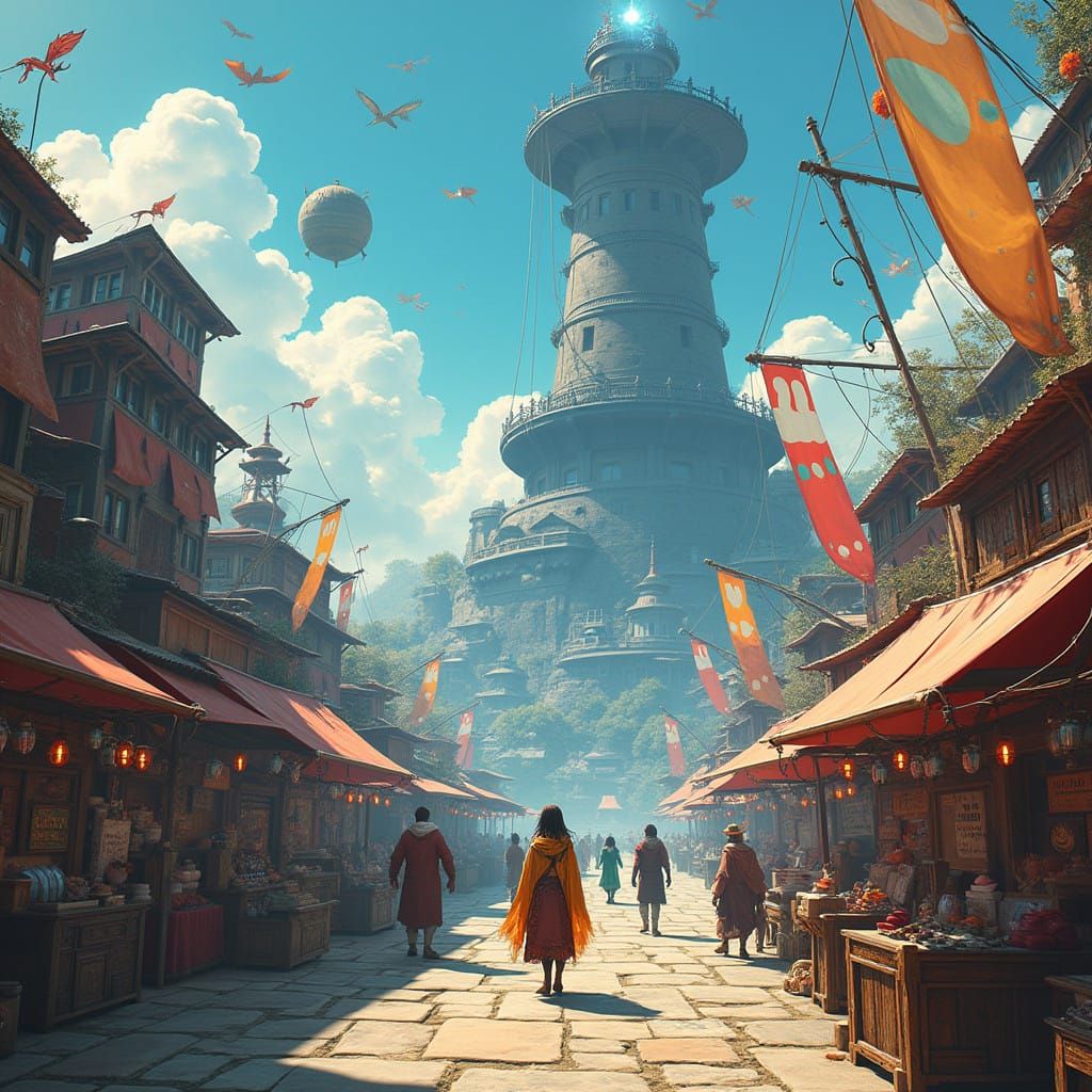 Mystical Port City Meets Futuristic Marvels in a Kaleidoscop...