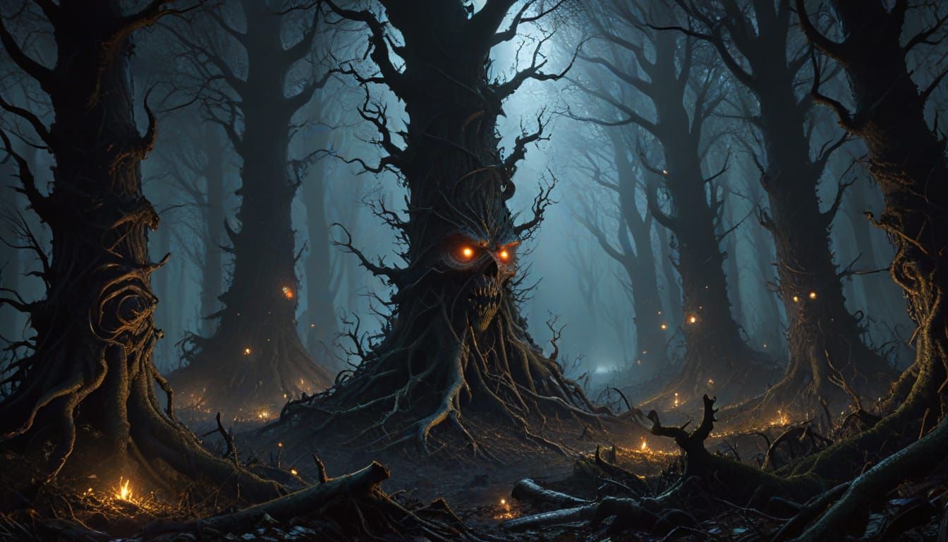 Dark Cursed Forest with Twisted Trees