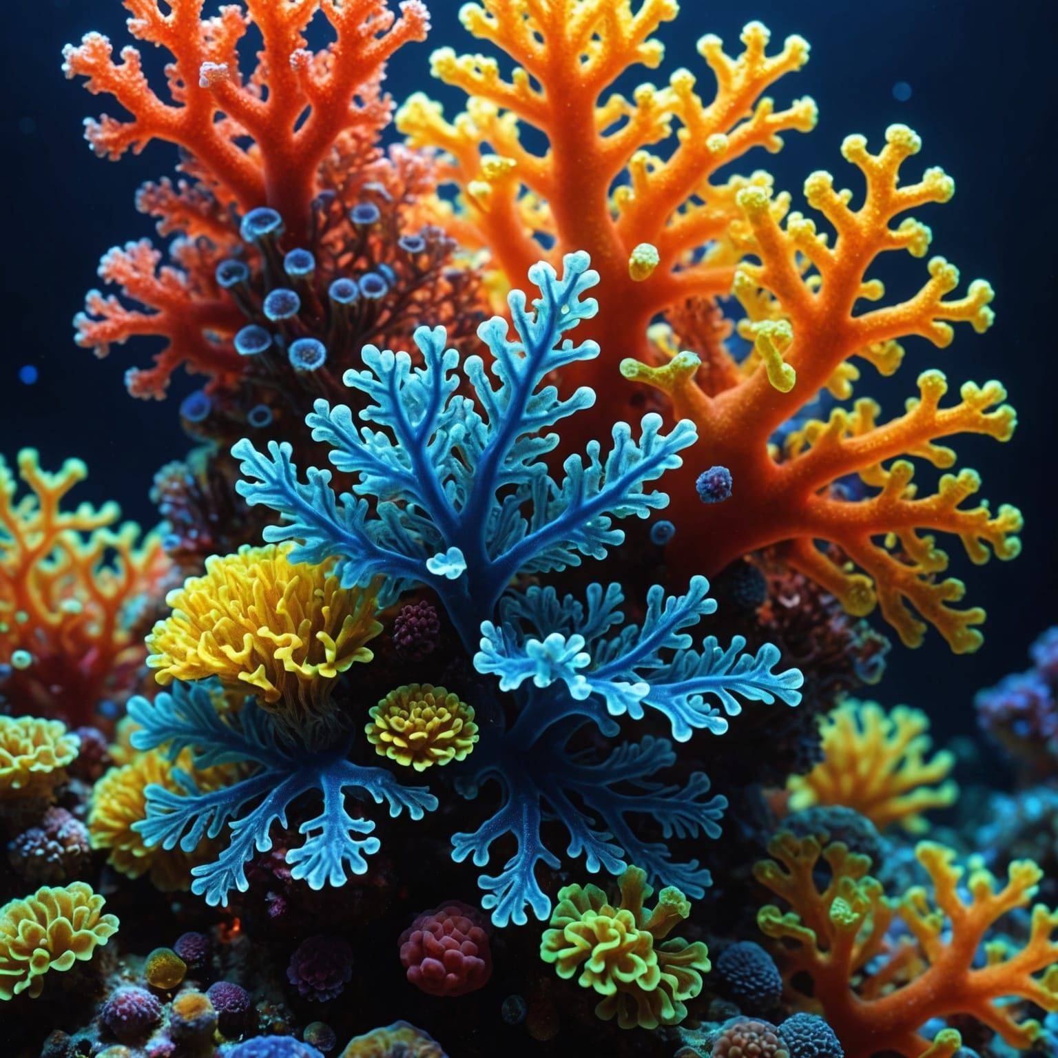 Bioluminescent Coral Reef in Crystal Glass, Digital Art