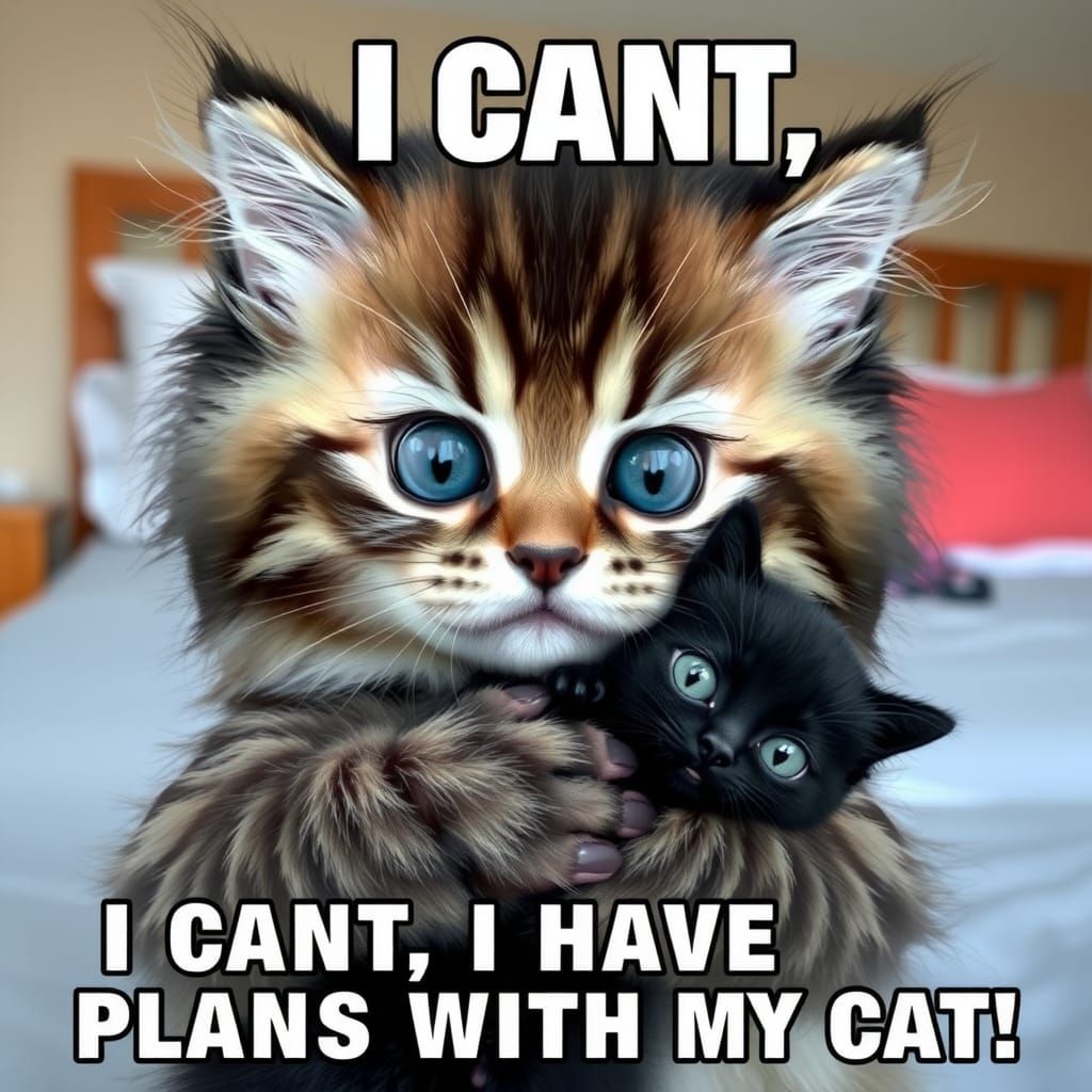 Fluffy Kitten's Plans: A Whimsical Cat Illustration