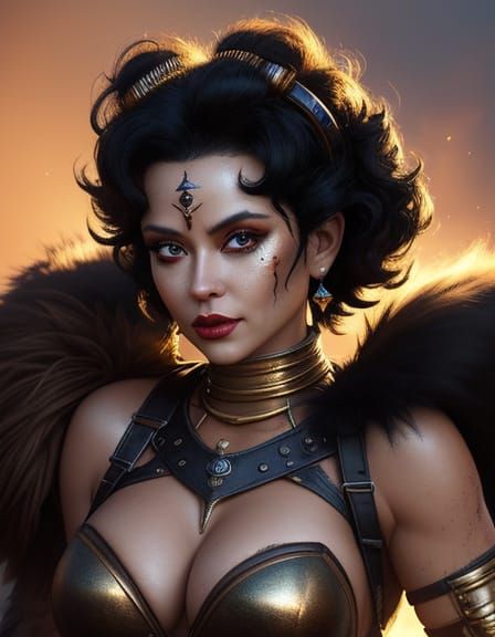 Barbaric Female Warrior Portrait in Digital Painting Style