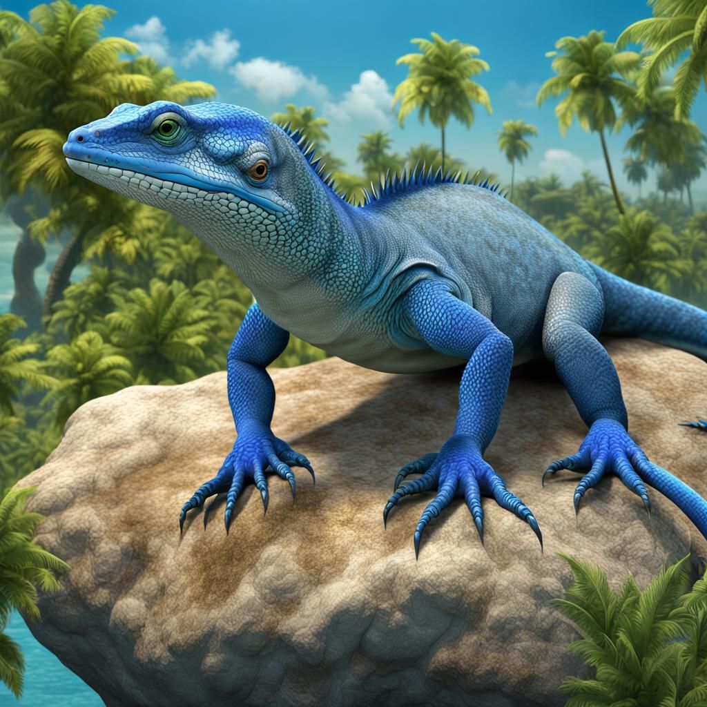 Magnificent Blue Lizard Drives Dragons Away: Airbrush Art