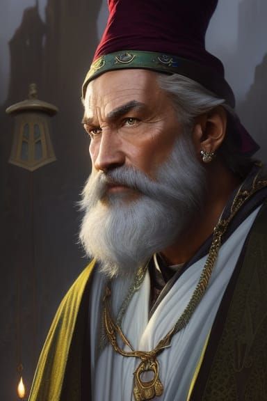 Green Bearded Wizard in Detailed Digital Painting