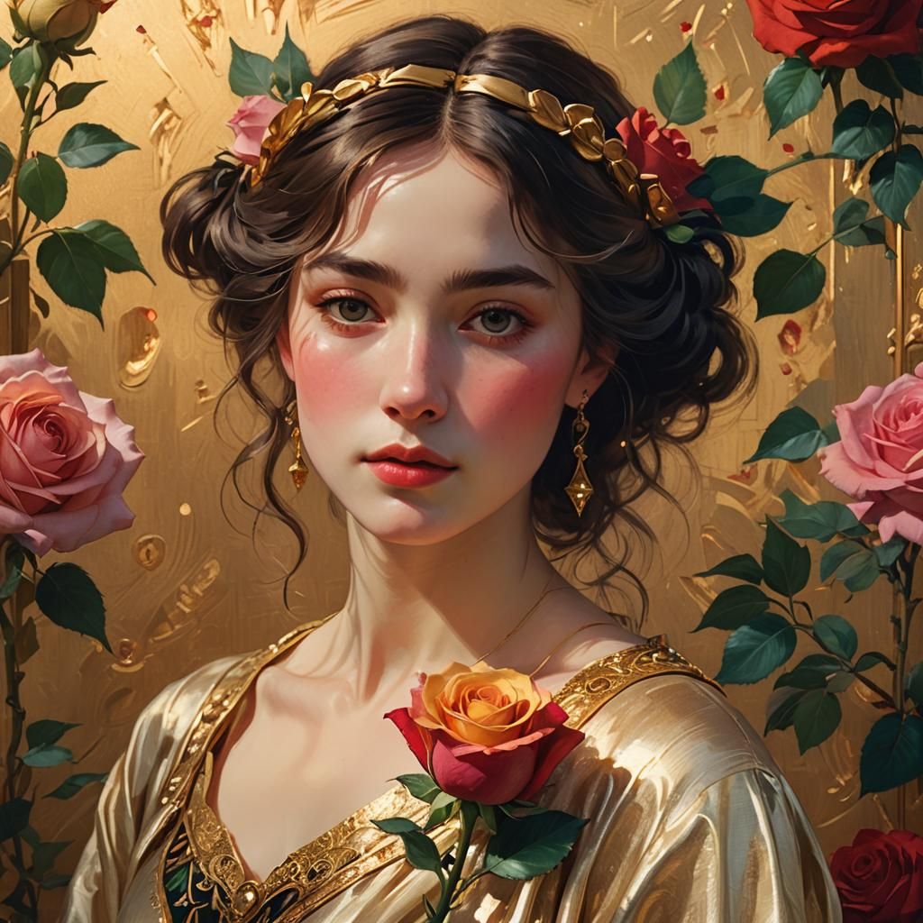 Woman with Rose in Hyperrealistic Style