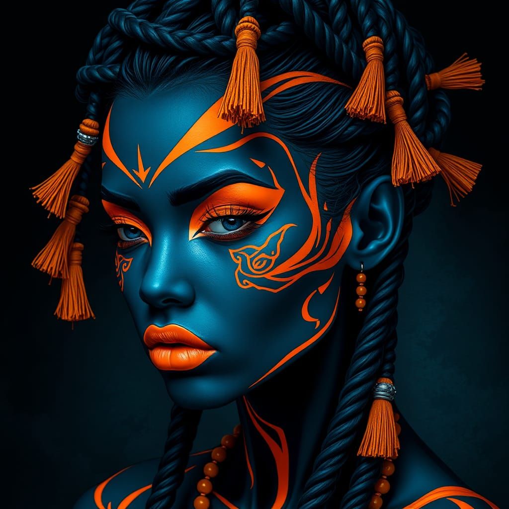 Futuristic Tribal Woman with Cyberpunk Face Paint