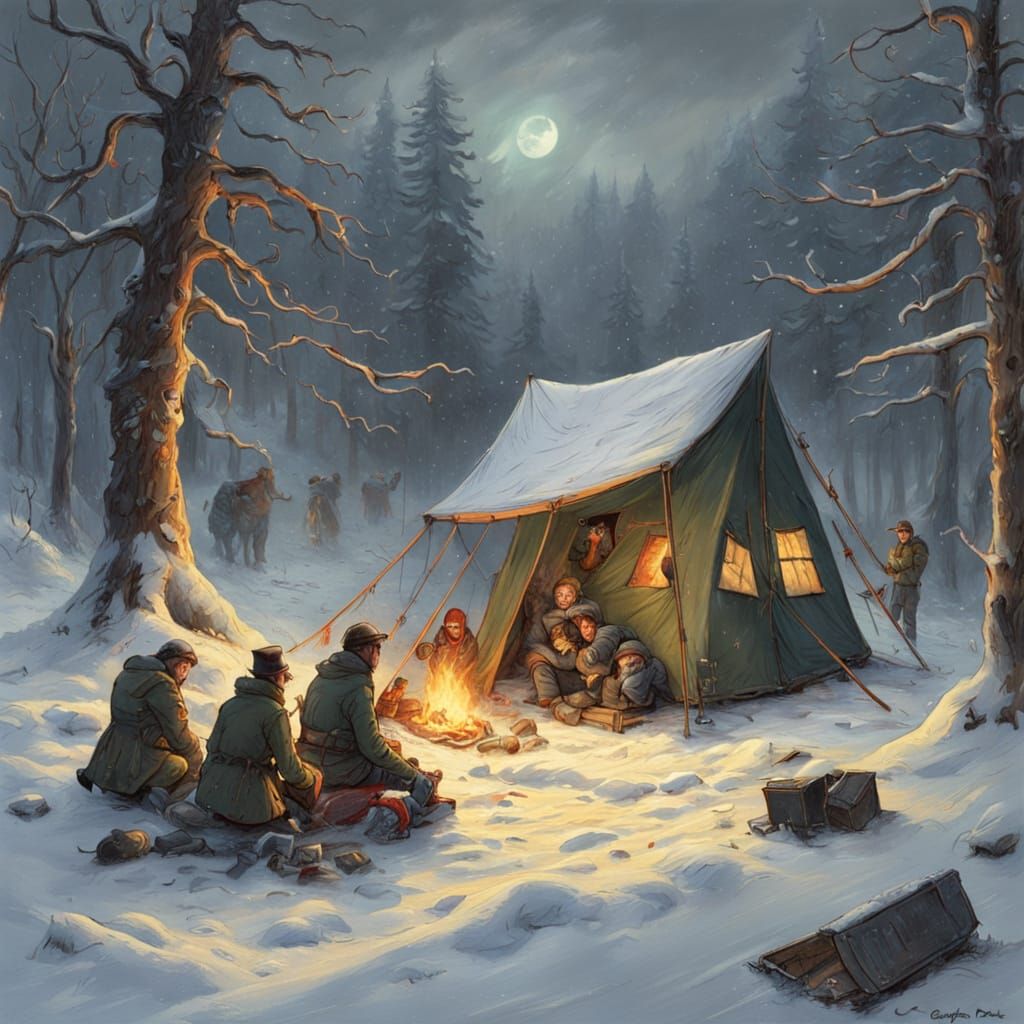 Mysterious Winter Camping Disaster in Dark, Moody Atmosphere