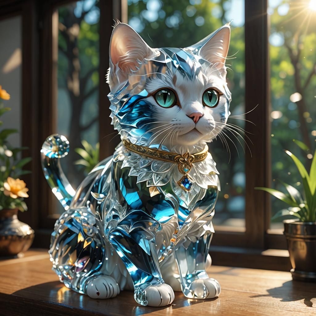 Glass Cat Portrait in Anime Style
