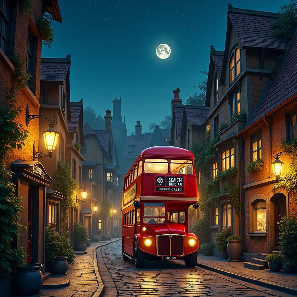 Crimson Routemaster Bus in Cozy City at Night