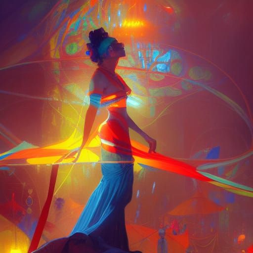 Rococo Circus Art in Red, Blue and Yellow