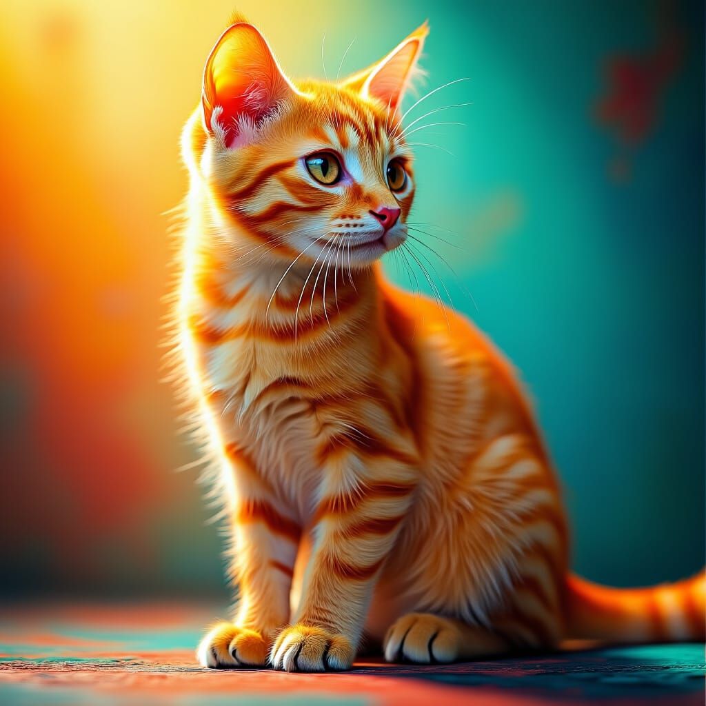 Orange Striped Cat Portrait in Hyperrealistic Style