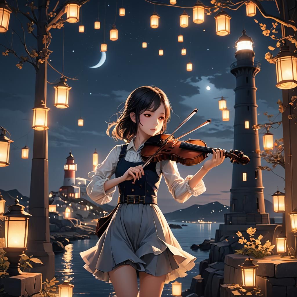 Moonlit Violin Serenade in Anime Style