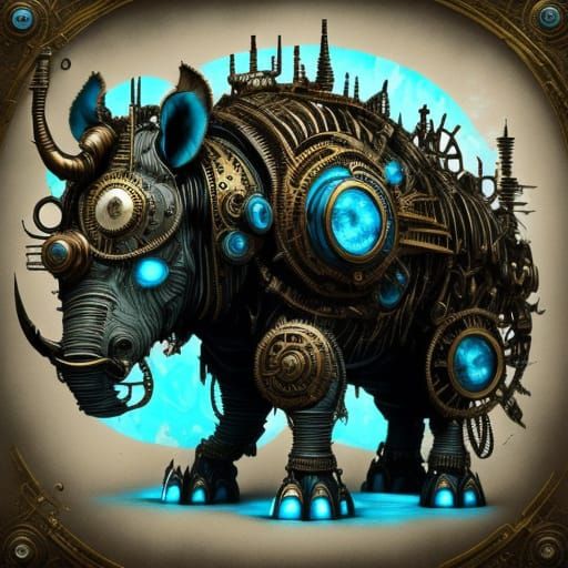 Industrial Steampunk Rhino with Laser Horn