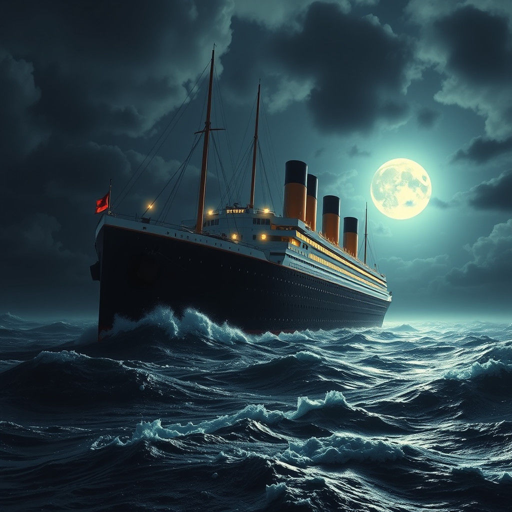 RMS Titanic on a Stormy Sea: Digital Painting