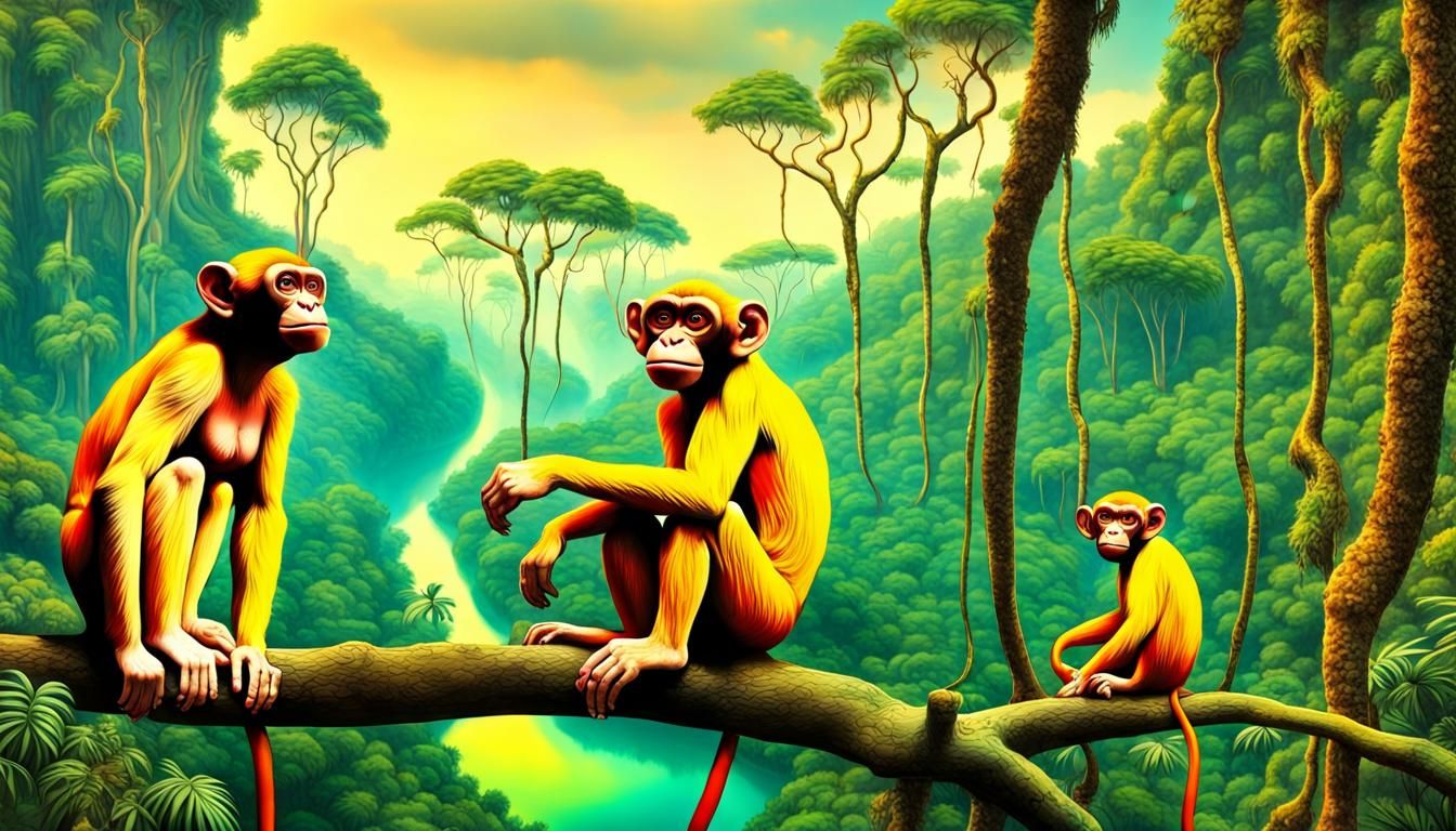Surreal Monkeys in Rainforest, Salvador Dali Style