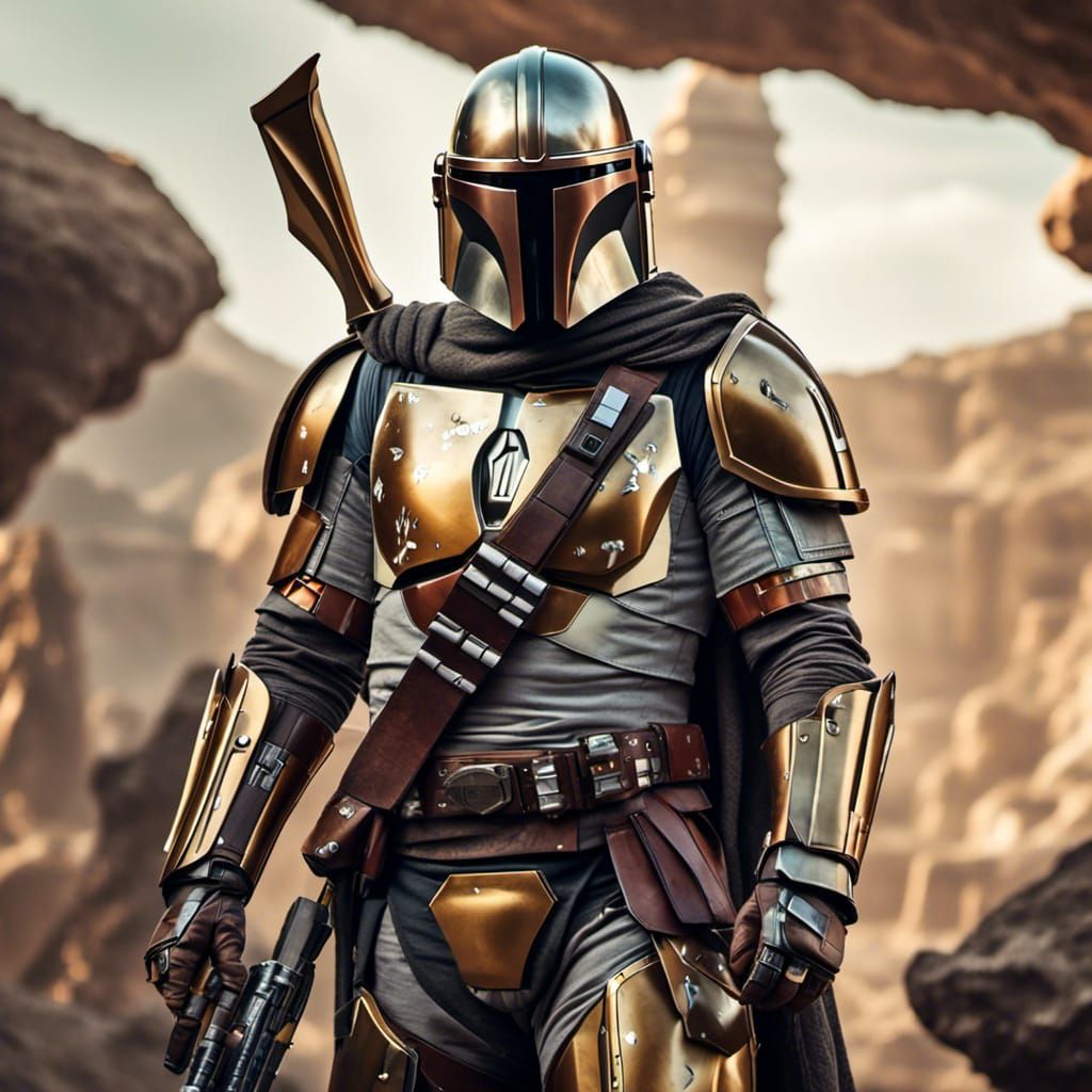 Mandalorian Warrior Portrait in Sci-Fi Setting