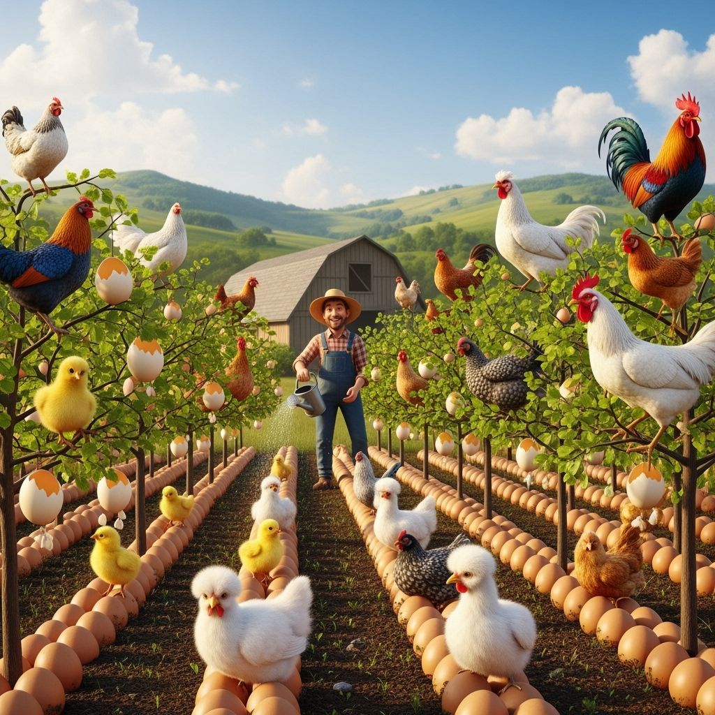 Whimsical Chicken Trees Sprout on Sunny Farm
