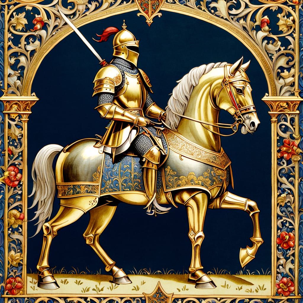 Armored Knight in Gothic Manuscript Illumination