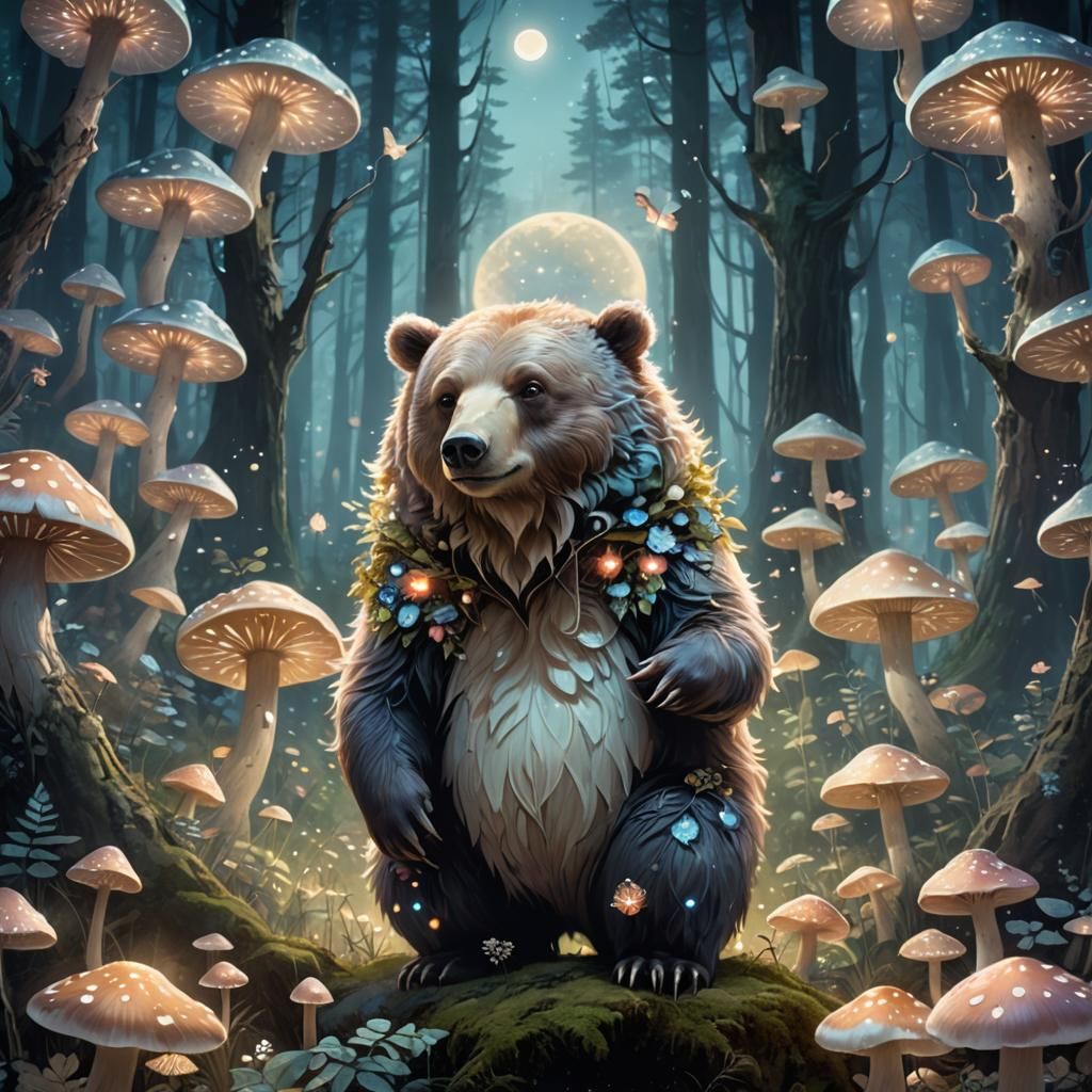 Enchanting Fey Bear in Moonlit Forest