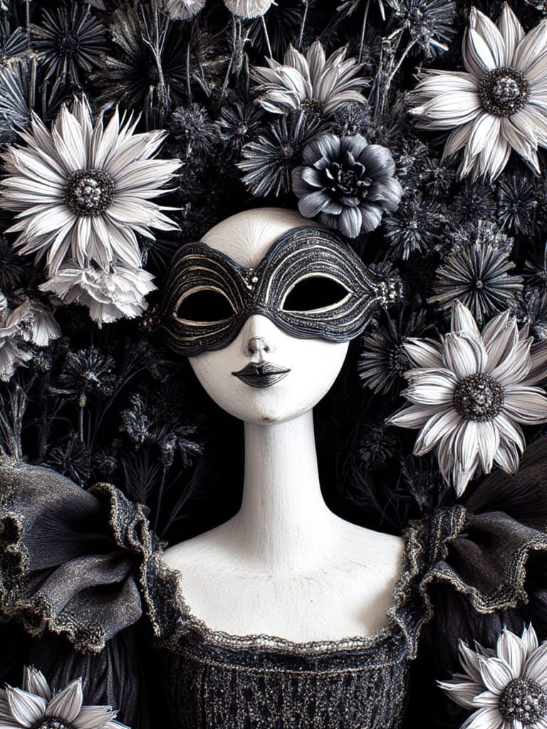 Bohemian Carnival Masks with Floral Elements in German Expre...