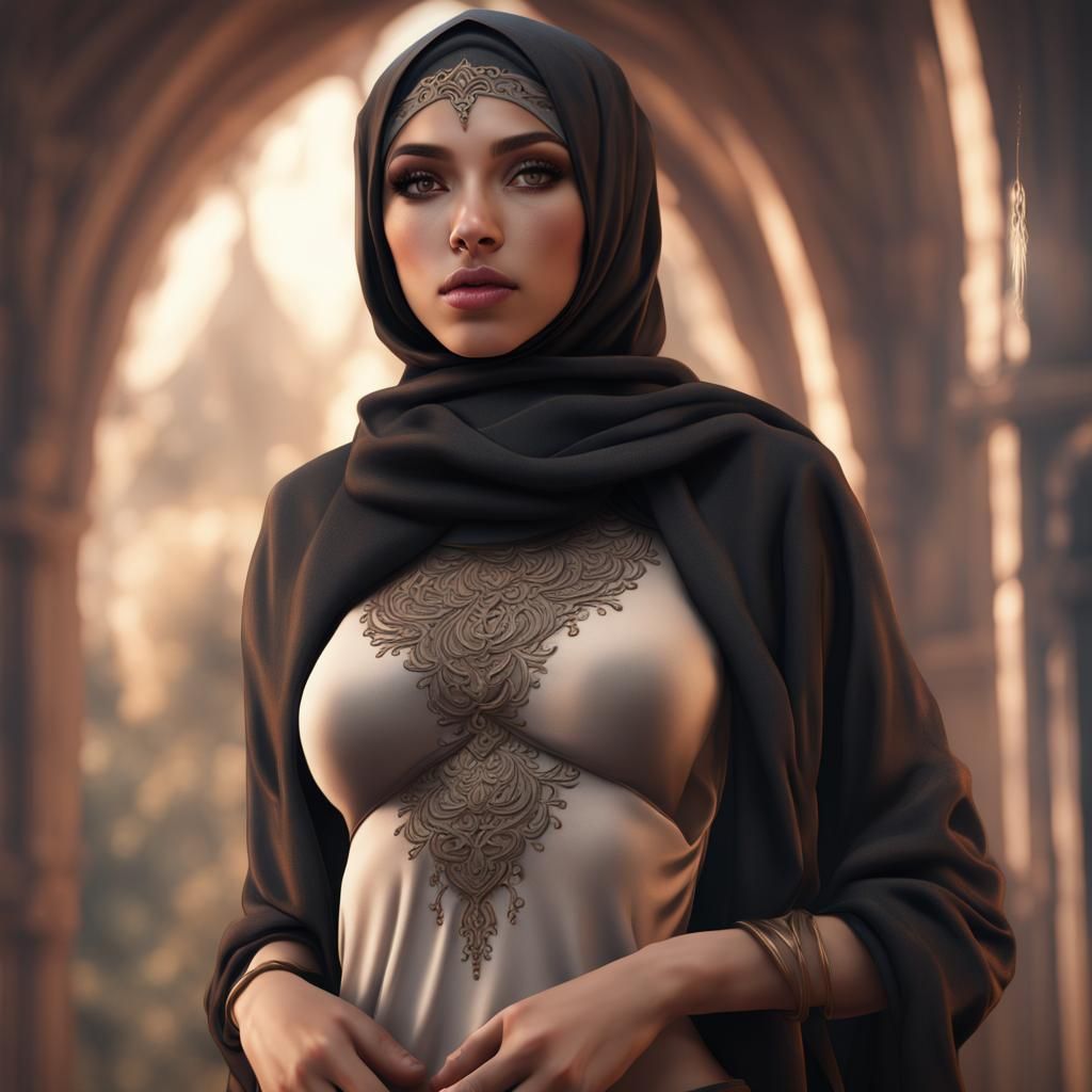 Woman with Hijab: Detailed Matte Painting in 8K