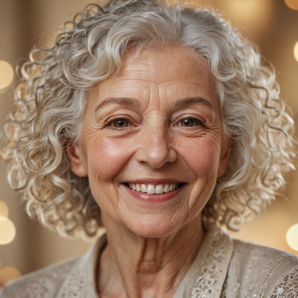 Warmly Smiling Elderly Woman Portrait in Soft Lighting