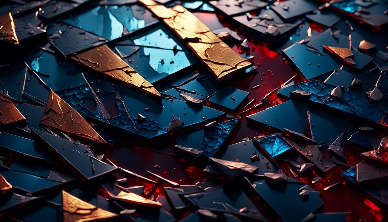 Shattered Glass Angry Face in Gothic Oil Painting Style