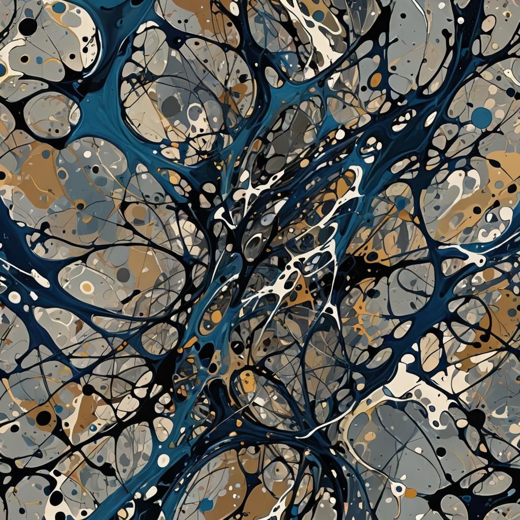 Dynamic Abstract Expressionism in Dark Blues and Grays