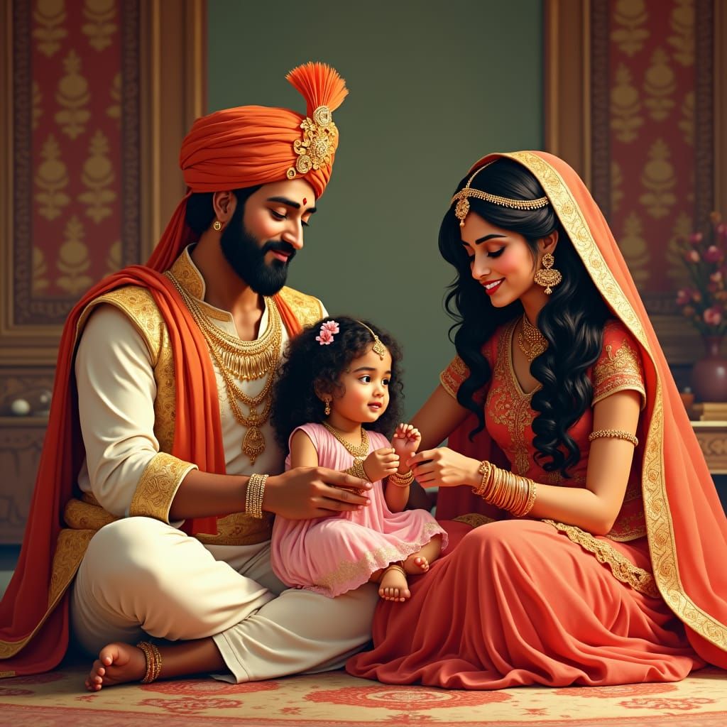 Indian Prince, Princess, and Daughter in Royal Chambers