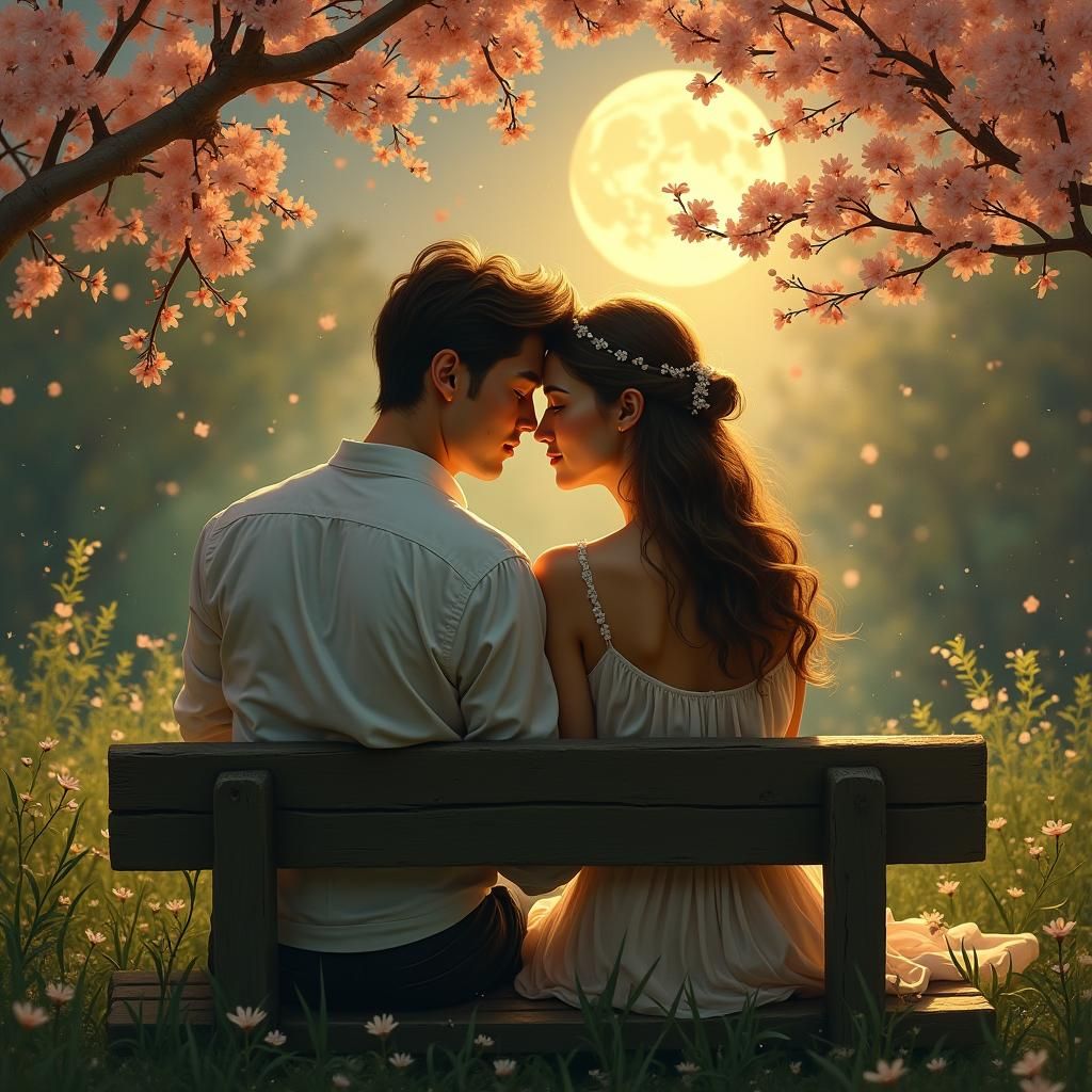 Romantic Couple in Moonlit Garden, French Impressionism