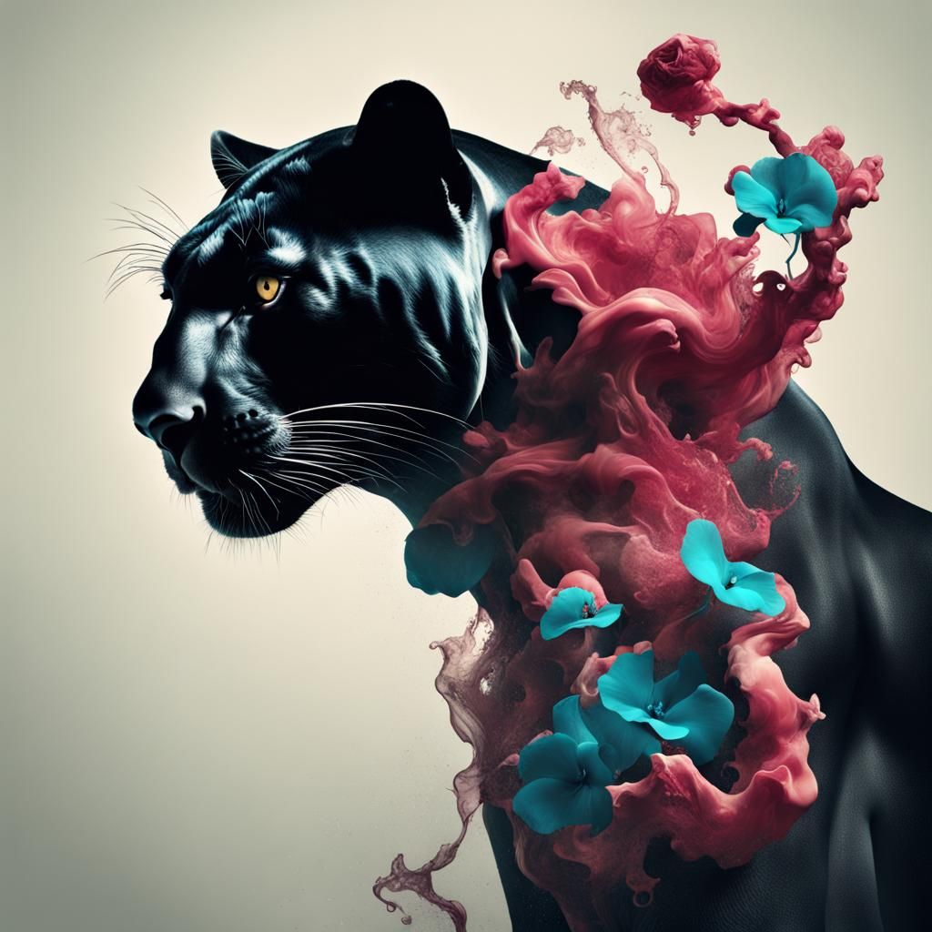 Abstract Panther Portrait in Mixed Media Style