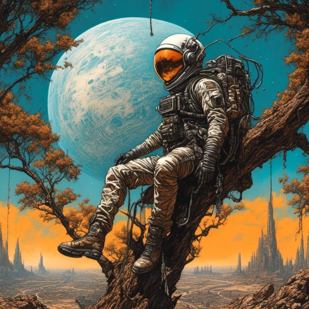 Astronaut Parachute Landing on Alien Planet