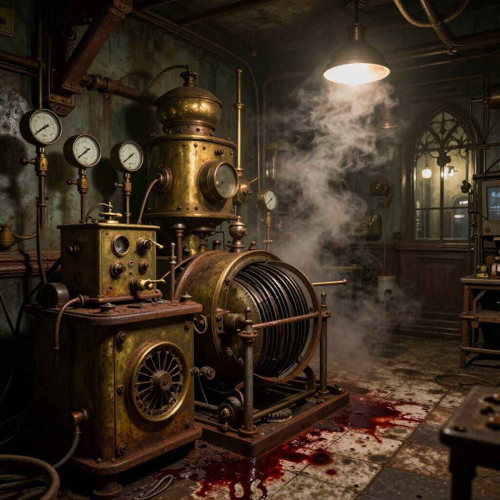 Steampunk Hospital Horror: Rusted Medical Devices and Flicke...