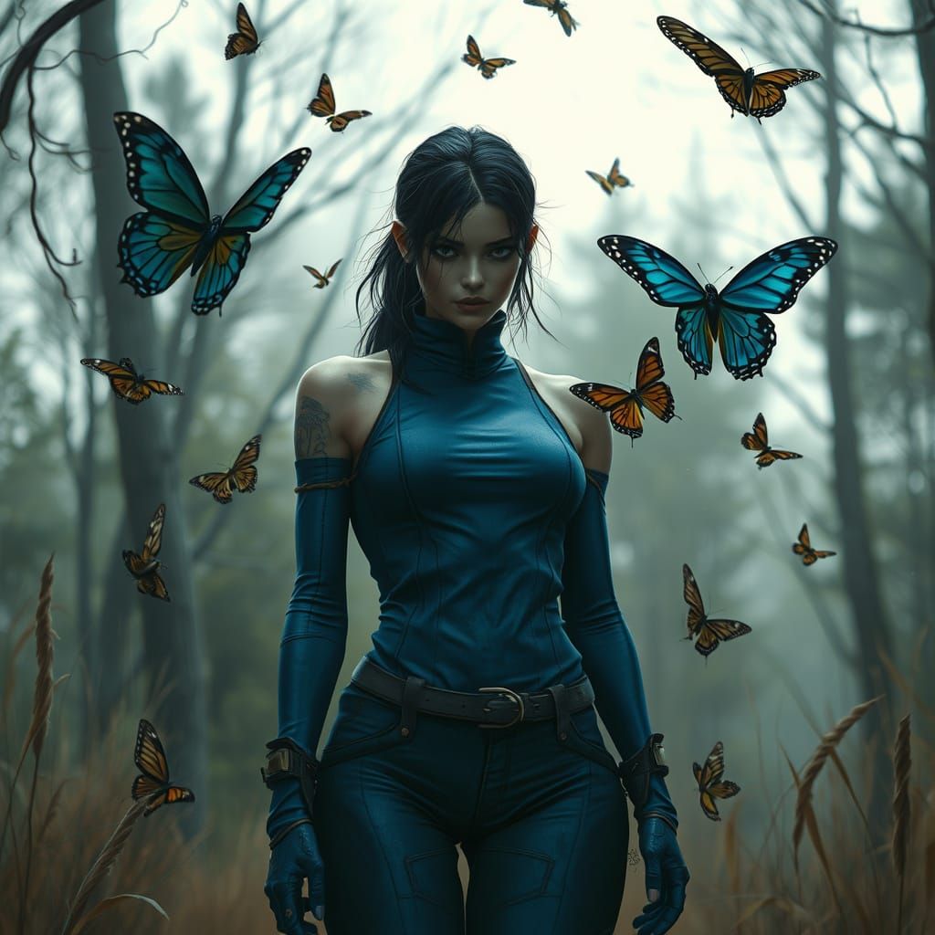 Vault Dweller in Blue Unitard Surrounded by Reconnecting But...